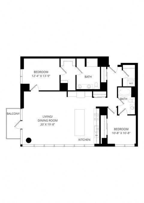 Floor plan for 2 beds, 2 baths, 1359 sqft